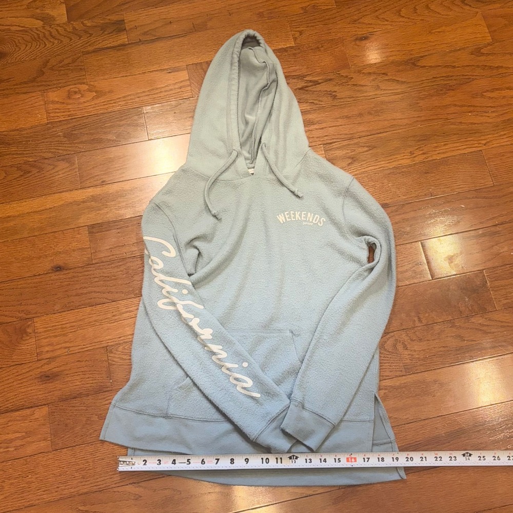 Mighty‎ Fine Light Blue California Graphic Hoodie Pullover Sweatshirt Women's Sm